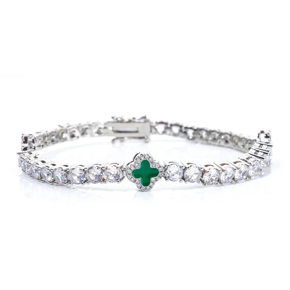 4mm S925 Sterling Silver Color Enamel Clover Bracelet | Iced Out Tennis Chain | Custom Rapper Iced Out Chain Style | Caratix - CaratixJewelry